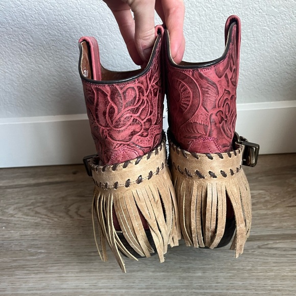 Eight Second Angel Angelica Rose Embossed Fringe Heel Leather Cowgirl Boots - Picture 4 of 7
